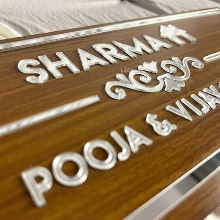Customised Wooden Name Plate for Home Entrance Outdoor 30x13cm with Silver Acrylic Tree Motif and Letters for House Door