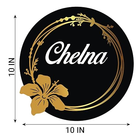 Customized Black & Golden Flower with White Laser Cut Acrylic Letter Nameplate for Entrance Decoration (10x10inch)