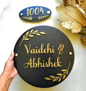 Acrylic Name Plate for Flat/Home/Office/Door Name Plate Laser Cutting Black And Golden Colour size 10x10 inch