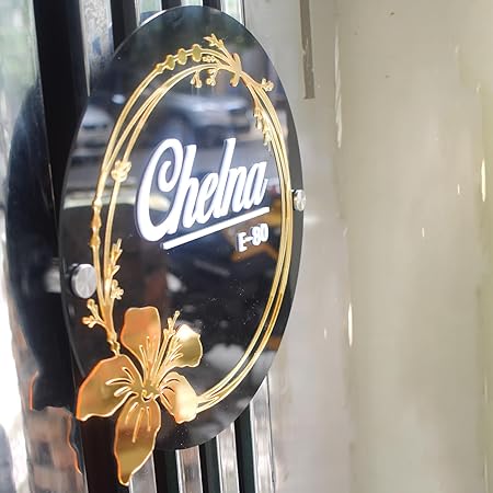 Customized Black & Golden Flower with White Laser Cut Acrylic Letter Nameplate for Entrance Decoration (10x10inch)