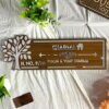 Customised Wooden Name Plate for Home Entrance Outdoor 30x13cm with Silver Acrylic Tree Motif and Letters for House Door
