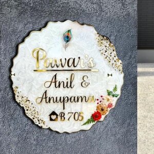 Nameplatewali Resin & Acrylic Door Name Plate for Home Entrance | Customized Name Plate for Home, Flat, Bungalow, Outdoor Name Plate for House (Shades of Art) (13x13 Inch)
