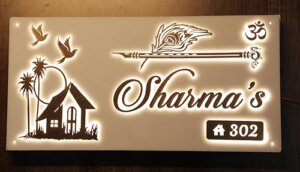 Acrylic Personalized Home Door Name Plate with LED Light - 3 Year Warranty - 10 Year Design Life - Acrylic Embossed letters, Mirror shine, White 0538B (16x8 Inch)