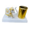 amiicraft Decorative Elephant Pen Holder, White and Gold, Desktop Organiser with Metal Container