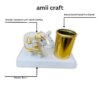 amiicraft Decorative Elephant Pen Holder, White and Gold, Desktop Organiser with Metal Container