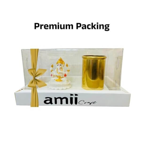 amiicraft Metal Gold Plated Pen Stand wirh Marble Ganesha best for gifting and office Table use