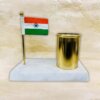 amiicraft Marble Base Gold Plated Pen Stand with India Flag for Primium Gifting