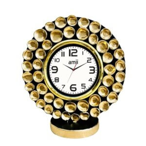 amiicraft Decorative Table Clock, Round Gold Frame with Antique Design, Wooden Base for Home Decor and Corporate Gifting use